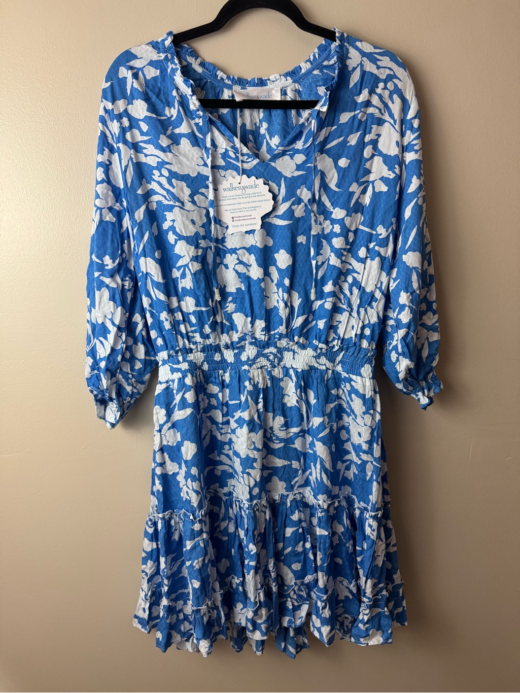 Nwt Walker & Wade Blue & White Floral Ruffle Dress Large